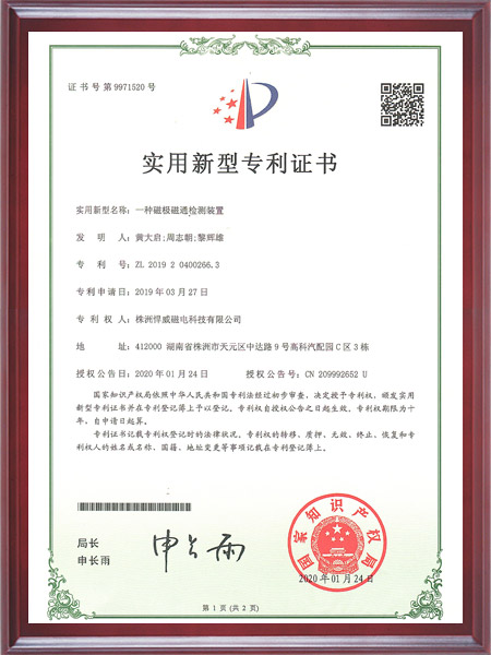 一种磁极磁通检测装置证书